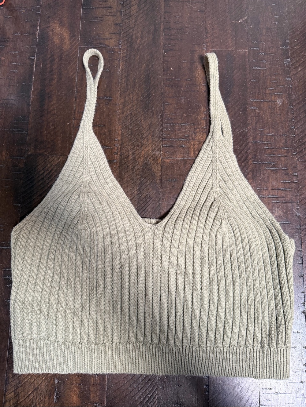 Ribbed V-Neck Knit Crop Bralette in Olive Green